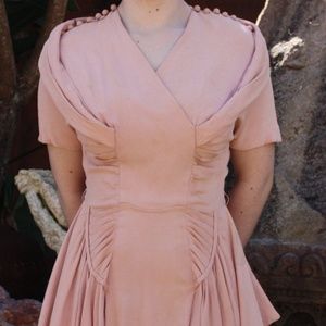 Vintage 30s Rayon Crepe dress with pleat details S